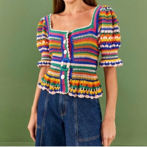 Farm RIO Multi Stitches Crochet Blouse Size L - Picture 3 of 14